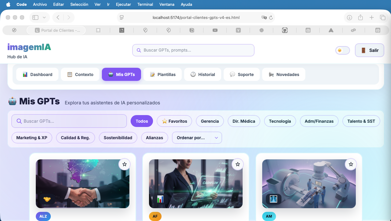 Dashboard especializado con 10 GPTs por área operativa