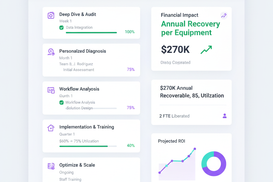 Director revisando plan estratégico de recuperación con ROI proyectado