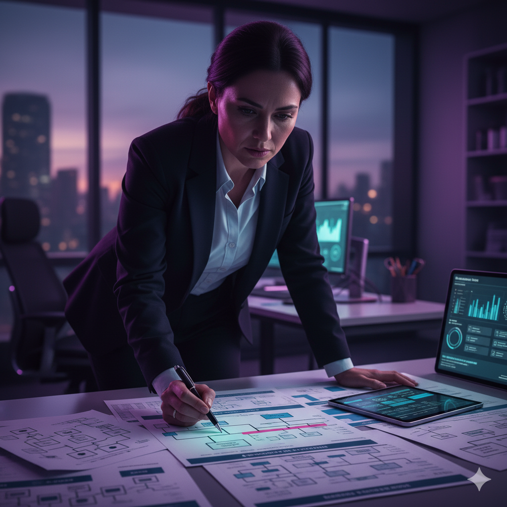 Manager revisando análisis de procesos