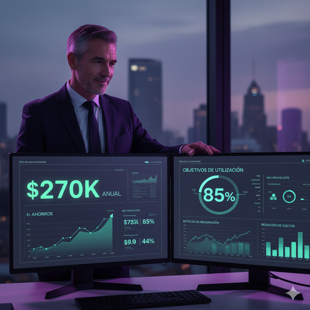 Director examinando reporte de impacto ROI